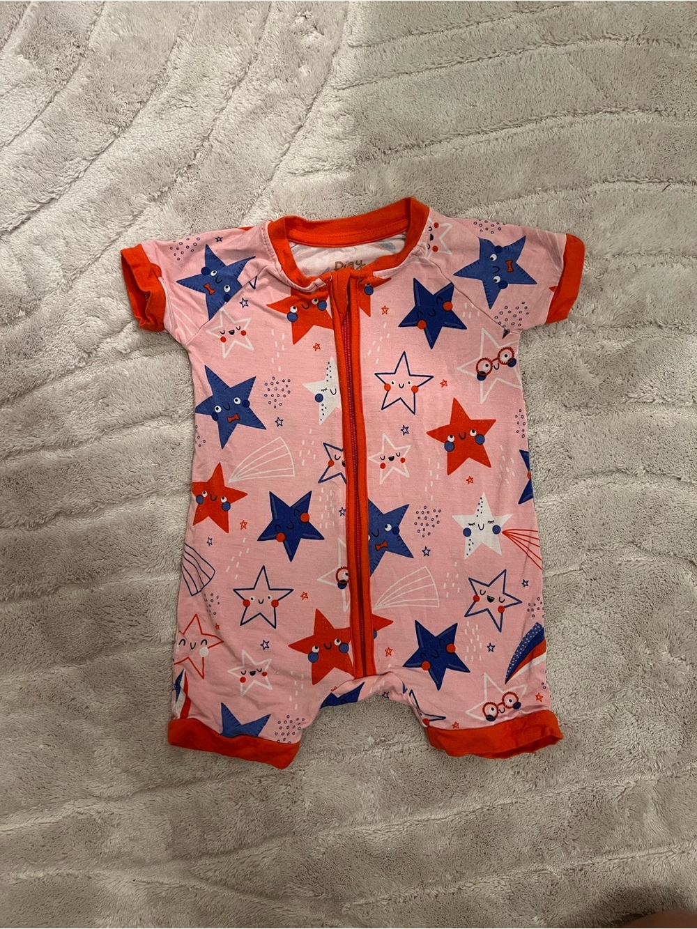 Little Sleepies Pink Star-Print One-Piece with Red Trim